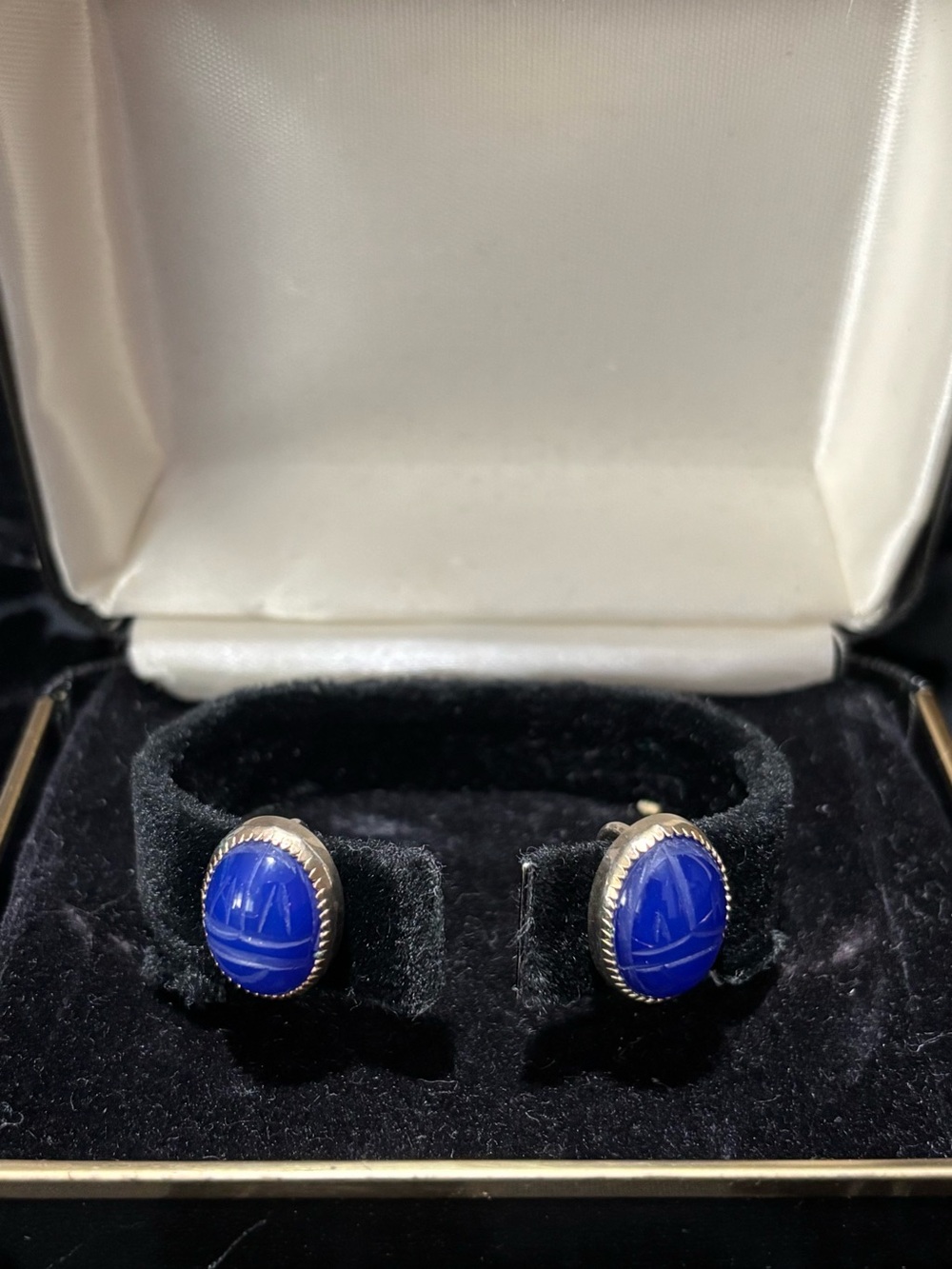 Blue Scarab Beetle Screw-back Earrings